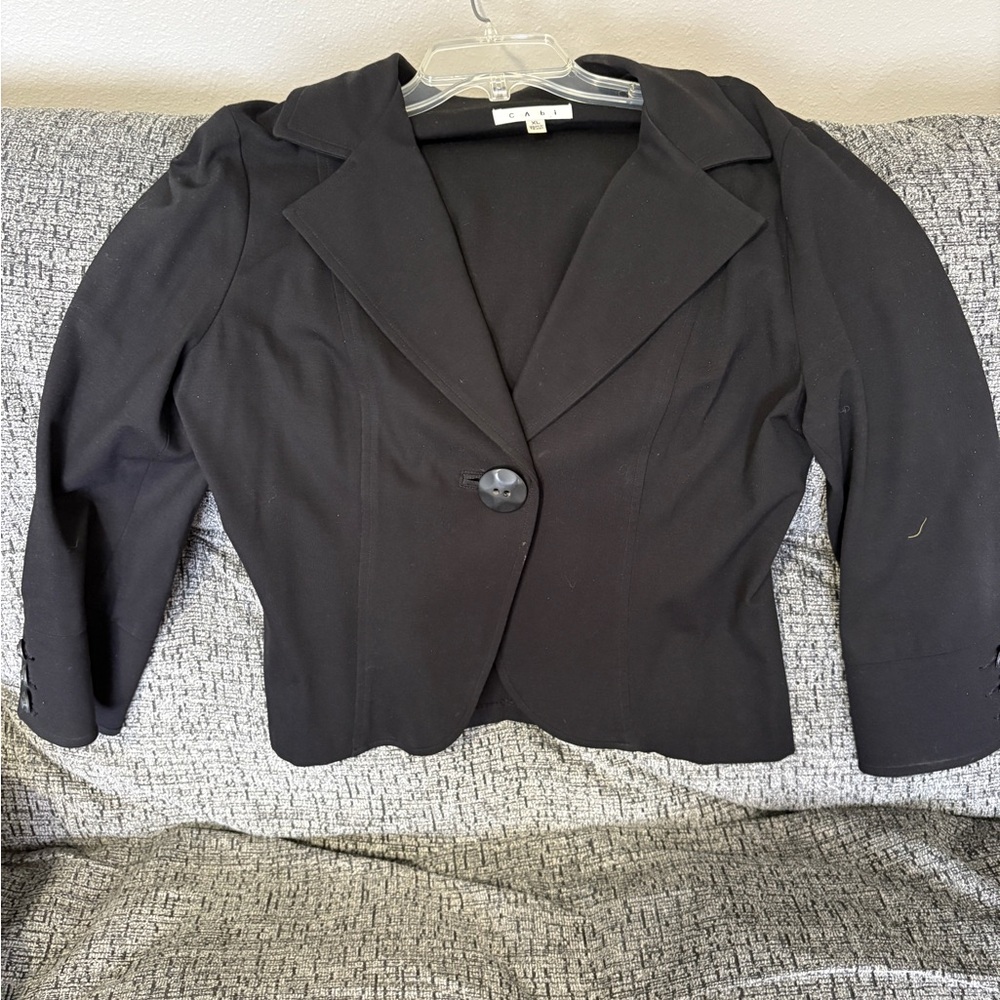 CAbi Black Cropped Blazer with Classic Lapel